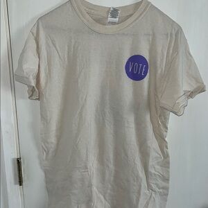 Cream T-Shirt with Purple Vote Patch (M)